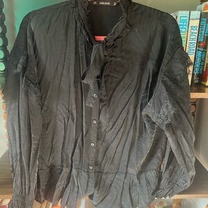 Zara Basic Black Women's Necktie Lace Detailed Blouse